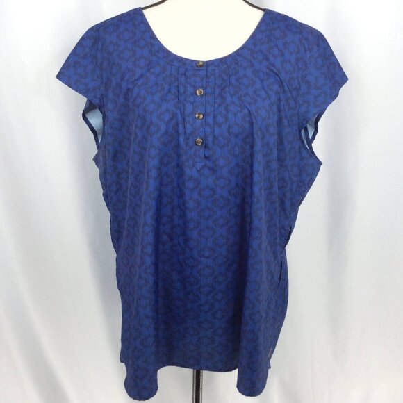 Eddie Bauer Travex Women's Top Size 2XL Blue Henley Cap Sleeve Vented Travel - Picture 1 of 8